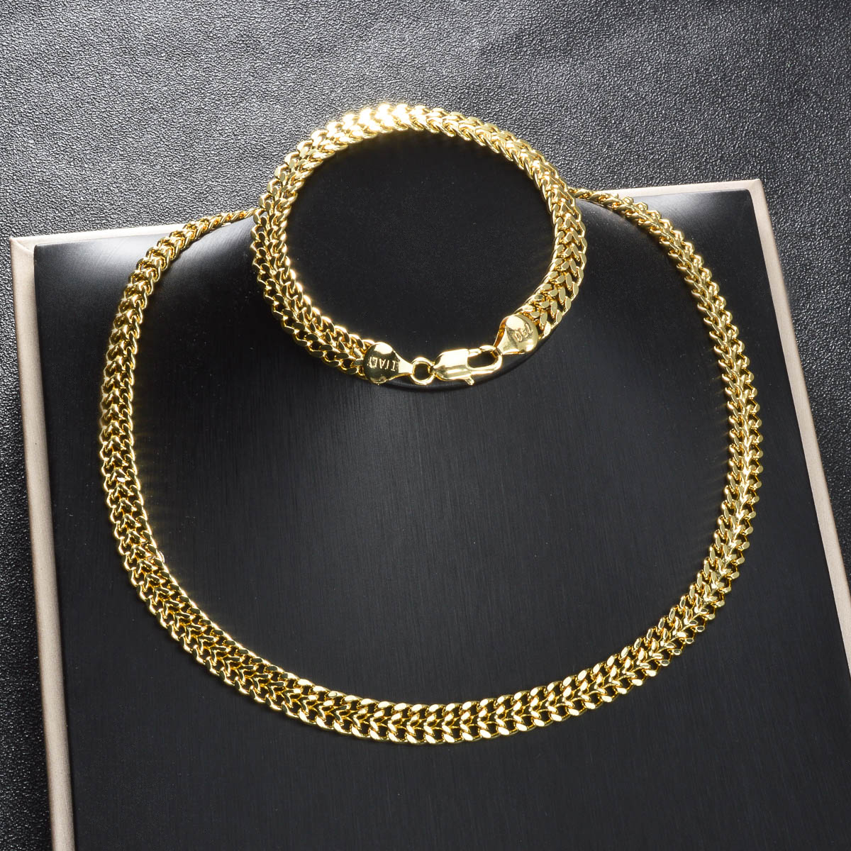 Men Accessories Combo Gift - Curb Chain Jewelry Set 14K Gold
