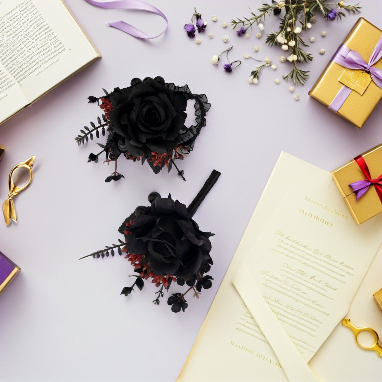 1Set Black Rose Wrist Corsage  - огляд і ціна Men Accessories For Wrist