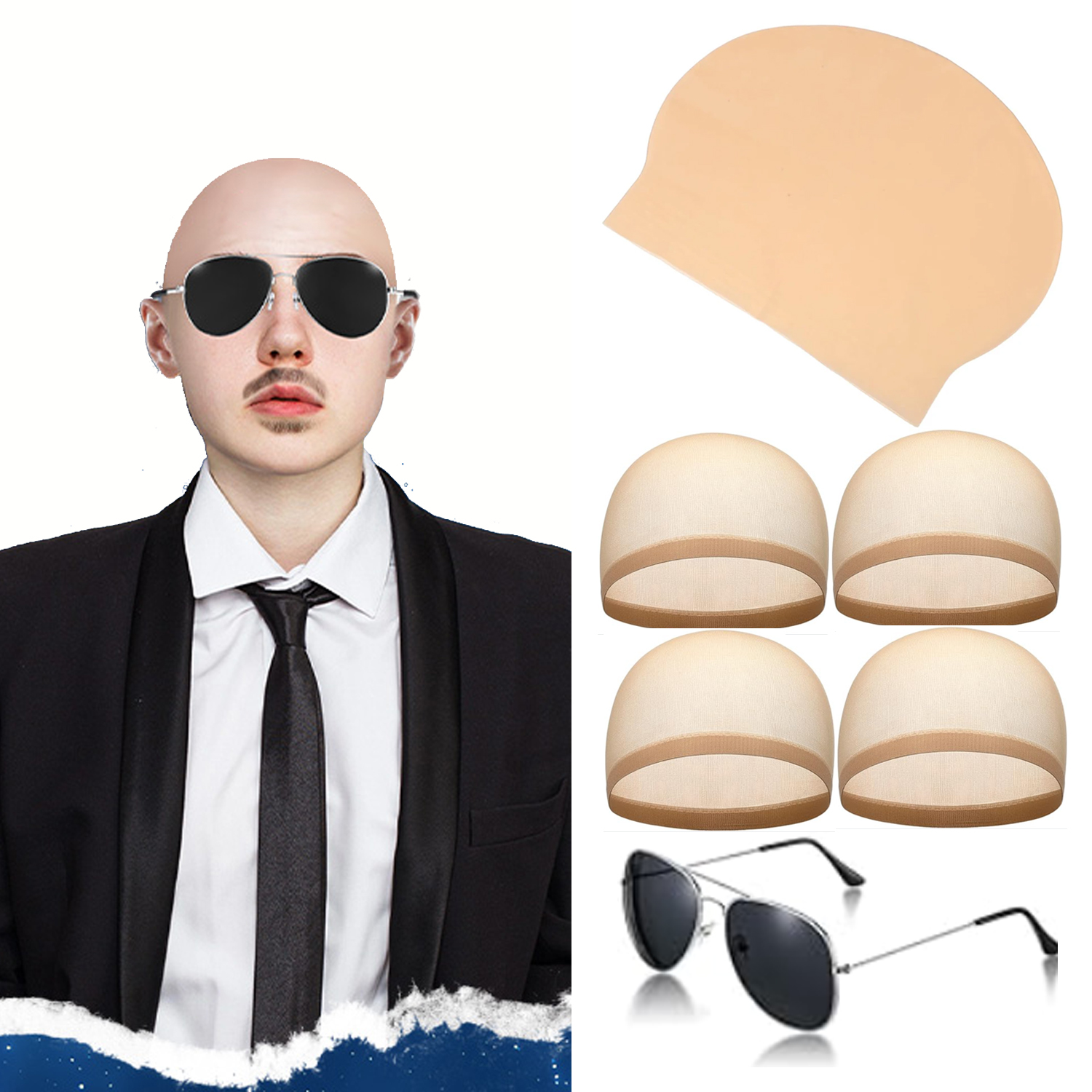 6pcs Bald Caps with Glasses Ba - огляд і ціна Men Accessories Combo Gift